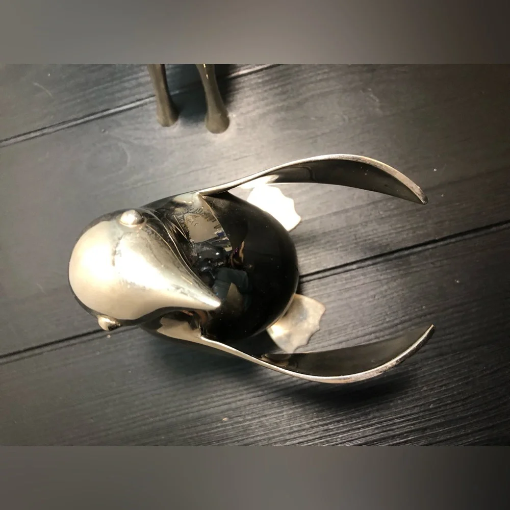 Restoration Hardware Silver Metal Decorative Figurines - Reindeer & Penguin